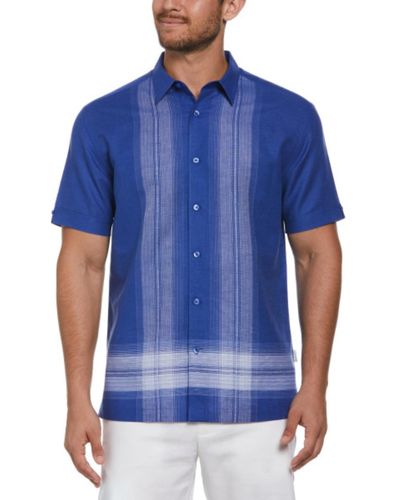 Cubavera Classic-fit L-shape Yarn-dyed Linen Blend Button-down Shirt - Blue