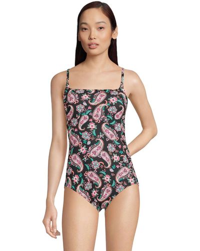 Lands' End Chlorine Resistant Smocked Square Neck One Piece Swimsuit - Blue