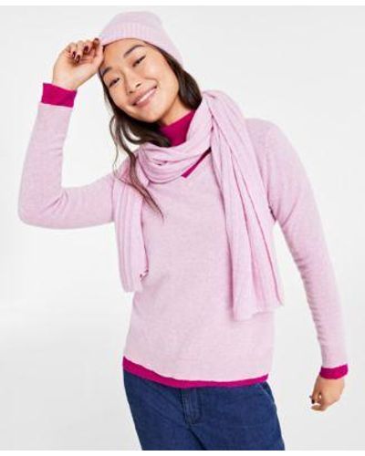 Charter Club Cashmere Beanie Scarf Sweaters Created For Macys - Pink
