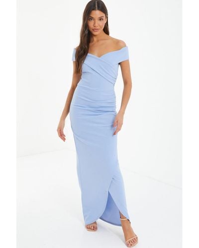 Quiz Bardot High Slit Maxi Dress - Blue