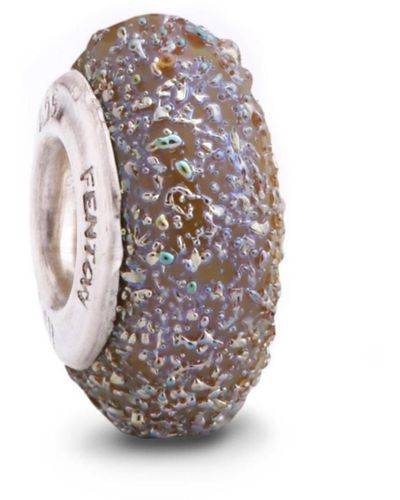 Fenton Glass Jewelry: Iridescent Jasper Spacer Glass Charm - White