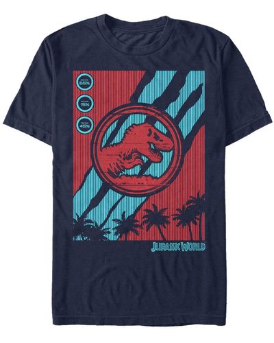 Fifth Sun Jurassic World Fallen Kingdom Logo Tech Screen Glitch Short Sleeve T-shirt - Blue