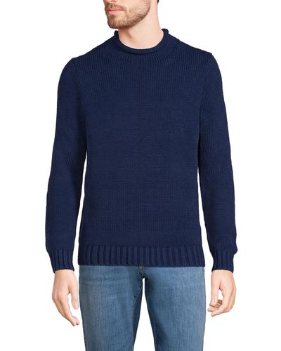 Lands' End Cotton Drifter Rollneck Sweater - Blue