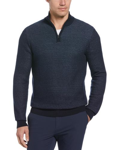 Perry Ellis Micro Check Quarter-zip Sweater - Blue