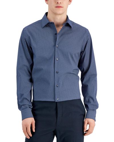 ALFANI Dress Shirt Men's Medium White/Black Geometric Long Sleeve  Button-Up*
