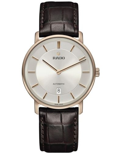 Rado Swiss Automatic Diamaster Thinline Brown Leather Strap Watch 41mm - Gray