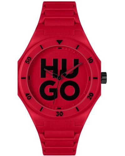 HUGO Grail Quartz Silicone Watch 42mm - Red