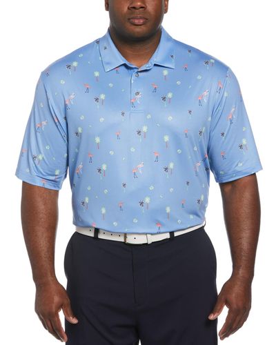 PGA TOUR Short Sleeve Flamingo & Palm Print Polo Shirt - Blue