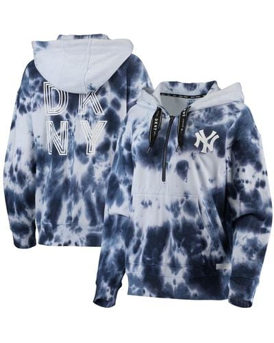 DKNY Sport White And Navy New York Yankees Dakota Tie-dye Half-zip Hoodie - Blue
