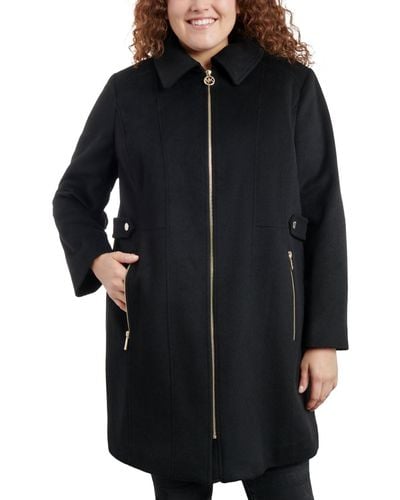 Michael Kors Plus Size Club-collar Zip-front Coat - Black