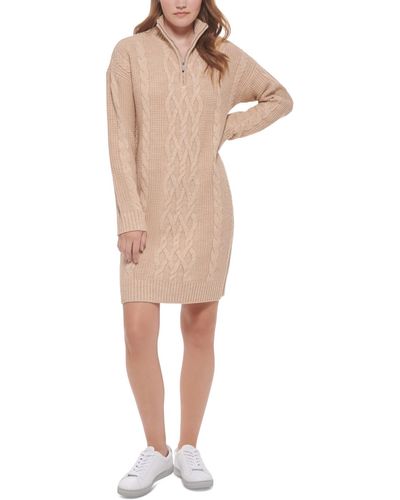 Calvin Klein Zip-collar Sweater Dress - Natural