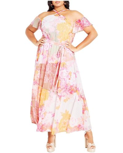 City Chic Plus Size Vera Print Maxi Dress - Pink