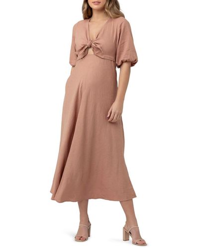 Ripe Maternity Maternity Camille Tie Front Maxi Dress - Brown