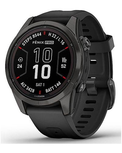 Garmin Sapphire Solar Stainless Steel Carbon Gray Smart Watch With Black Silicone Strap