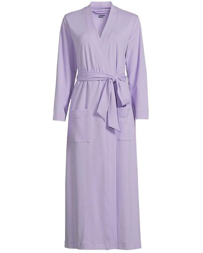 Lands' End Cotton Long Sleeve Midcalf Robe - Purple