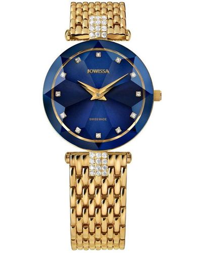 JOWISSA Facet Strass Swiss Gold Plated Ladies 30mm Watch - Blue