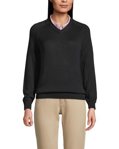 Lands' End School Uniform Cotton Modal V-neck Sweater - Black