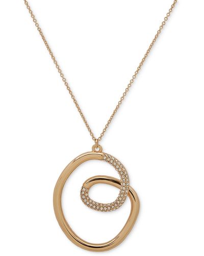 DKNY Gold-tone Pave Twist 38" Adjustable Pendant Necklace - Metallic
