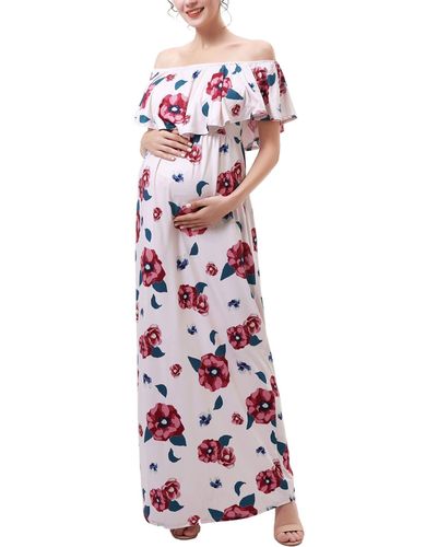 Kimi + Kai Kimi + Kai Maternity Floral Print Nursing Maxi Dress - White