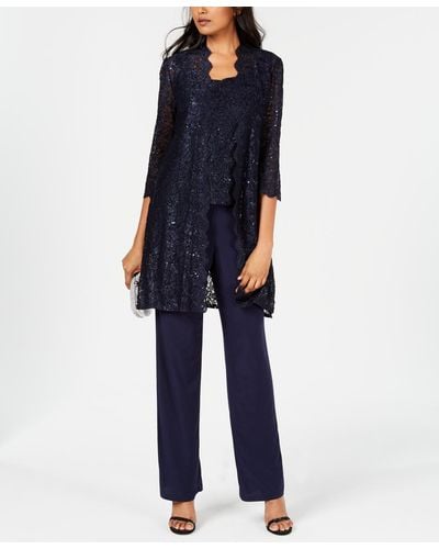 R & M Richards 3-pc. Sequined Lace Pantsuit & Jacket - Blue