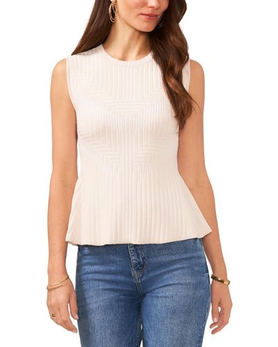Vince Camuto Plaited Ribbed Flared Hem Sweater Top - Blue