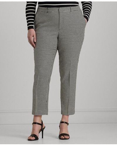 Lauren by Ralph Lauren Plus Size Cropped Houndstooth Pants - Gray