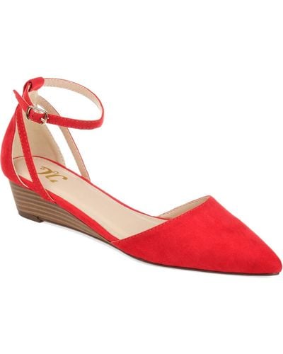 Journee Collection Arkie Pointed Toe Ankle Strap Wedges - Red