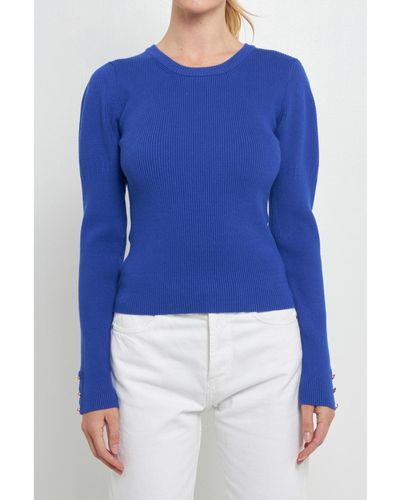 Endless Rose Puff Sleeve Knit Top - Blue