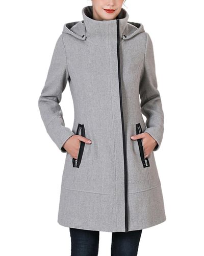 Kimi + Kai Kimi + Kai Leah Asymmetrical Hooded Zipper Boucle Wool Coat - Gray