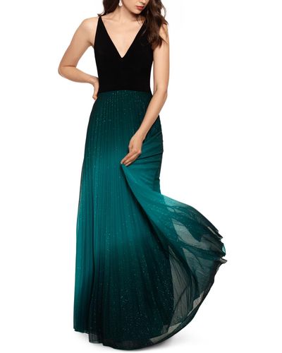 Betsy & Adam Pleated Glitter-skirt Gown - Green