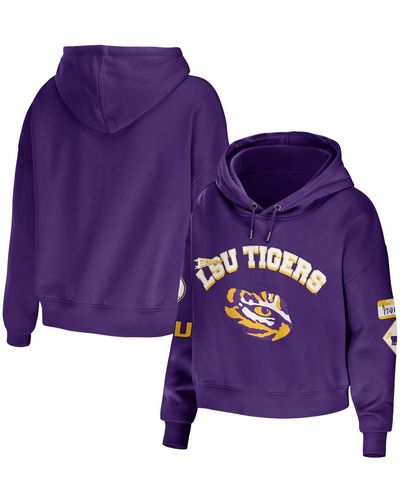 WEAR by Erin Andrews Lsu Tigers Mixed Media Cropped Pullover Hoodie - Purple