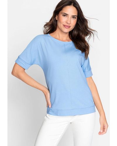 Olsen Cotton Blend 3/4 Sleeve Solid T-shirt - Blue