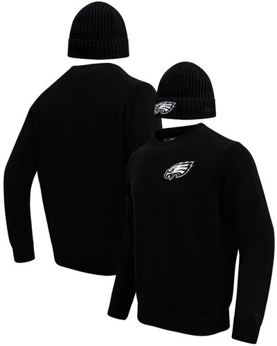 Pro Standard Philadelphia Eagles Crewneck Pullover Sweater And Cuffed Knit Hat Box Gift Set - Black