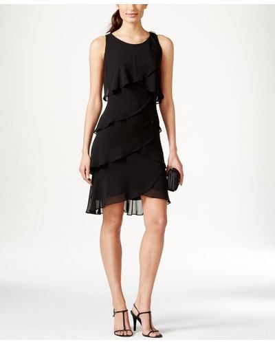 Sl Fashions Tiered Chiffon Dress - Black