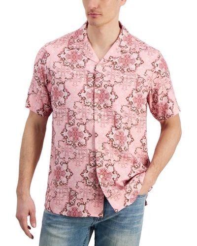 Club Room Medallion-print Camp-collar Resort Shirt - Pink