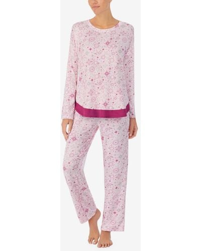 Ellen Tracy Long Sleeve Crew Neck Pajamas Set - Pink