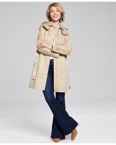 Michael Kors Petite Hooded Belted Trench Coat, Created For Macy's - White