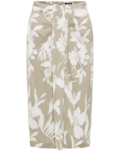 Olsen Abstract Floral Drape Front Midi Skirt - White
