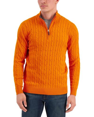 Club Room Cable Knit Quarter-zip Cotton Sweater - Orange