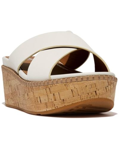 Fitflop Eloise Leather Or Cork Wedge Cross Slides - Multicolor