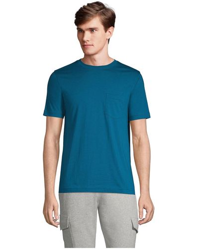 Lands' End Short Sleeve Cotton Supima Tee With Pocket - Blue