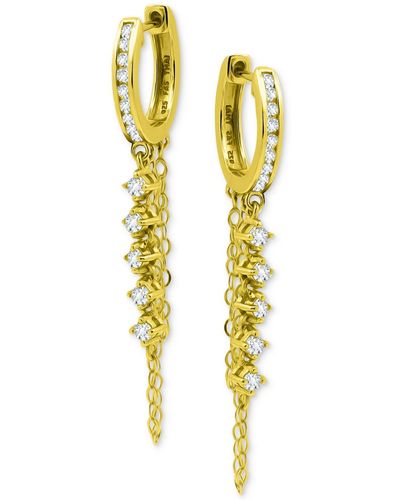 Giani Bernini Cubic Zirconia Double Chain Dangle huggie Hoop Earrings - Metallic
