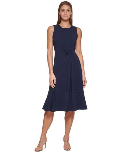DKNY Sleeveless Ruched-front Dress - Blue
