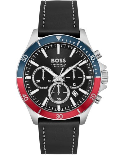 BOSS Troper Quartz Fashion Chronograph Leather Watch 45mm - Black