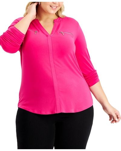 INC International Concepts Plus Size Zip-pocket Top - Pink