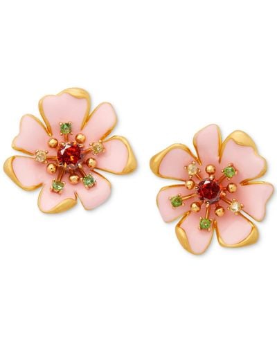 Kate Spade Gold-tone Color Cubic Zirconia Flower Statement Stud Earrings - Pink
