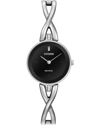 Citizen Women's Eco-drive Stainless Steel Bangle Bracelet Watch 23mm Ex1420-50e - Black