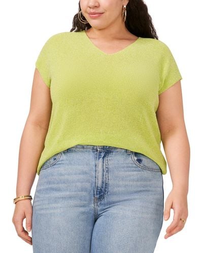 Vince Camuto Plus Size Metallic V-neck Short-sleeve Sweater - Green