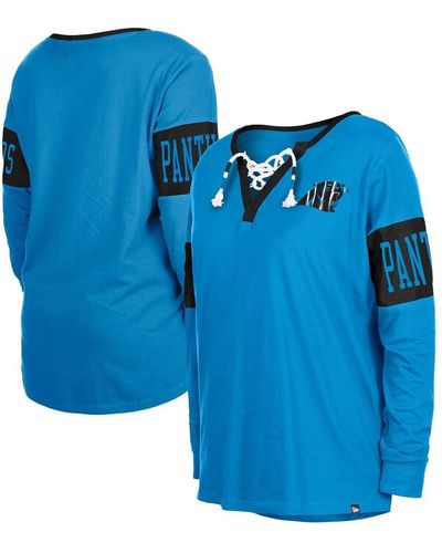 KTZ Carolina Panthers Lace-up Notch Neck Long Sleeve T-shirt - Blue