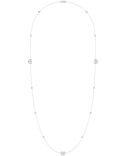 LuvMyJewelry North Star Crescent Layered Design Sterling Silver Diamond Necklace - White